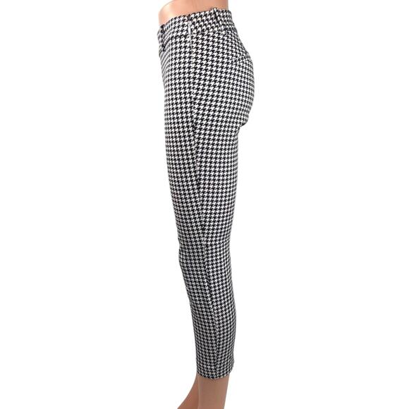 J. Crew Black White Winnie Hounsdtooth Plaid Stretch  Crop Career Office Pants 0 - Picture 2 of 5